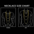 Load image into Gallery viewer, Necklace size chart for women and men showing various lengths in gold chains.