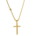 Load image into Gallery viewer, 14K Solid Gold Rope Cross Necklace with 1.3mm Rope Chain - 20"