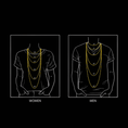 Load image into Gallery viewer, Length guide for gold chains on women and men, showing various necklace lengths on outlined figures.