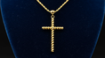 Load image into Gallery viewer, 14K Solid Gold Rope Cross Pendant & 1.3mm Rope Chain, 20" – Ball Bail Design, Lobster Clasp Closure