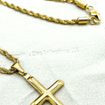 Load image into Gallery viewer, 24K gold rope chain with cross pendant, showcasing superior craftsmanship and luxurious shine.
