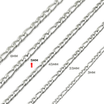 Load image into Gallery viewer, Comparison of chain widths showing 5mm Figaro chain among 3mm, 3.5mm, 4.5mm, and 6mm options for jewelry design.