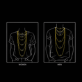 Load image into Gallery viewer, Illustration showing necklace lengths on women and men, featuring stylish gold chains in various lengths.