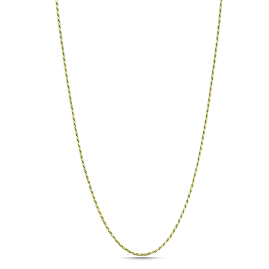 10K solid yellow gold 1.5mm diamond-cut rope chain necklace, 20 inches long.