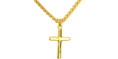 Load image into Gallery viewer, 14K solid gold small cross pendant on a 2mm wheat chain, showcasing timeless elegance for men, women, and teens.
