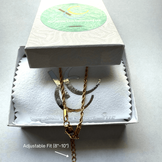 Rope Chain Anklet in Yellow 24kt Gold - 2mm Adjustable Fit (8"–10")