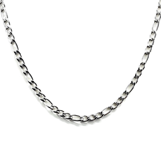 14K white gold filled Figaro chain necklace for men and women, durable and hypoallergenic design, shown in 18 inch length.