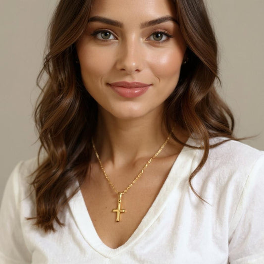 Incredible Chic 24K Gold-Plate 2mm Diamond-Cut Miami Cuban Rope Chain Necklace with Small Cross Pendant – 18" & 20