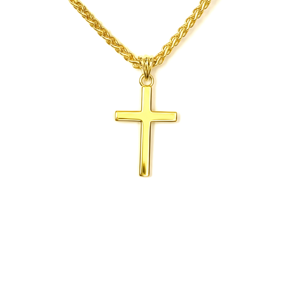 14K Solid Gold Small Cross Pendant with wheat chain