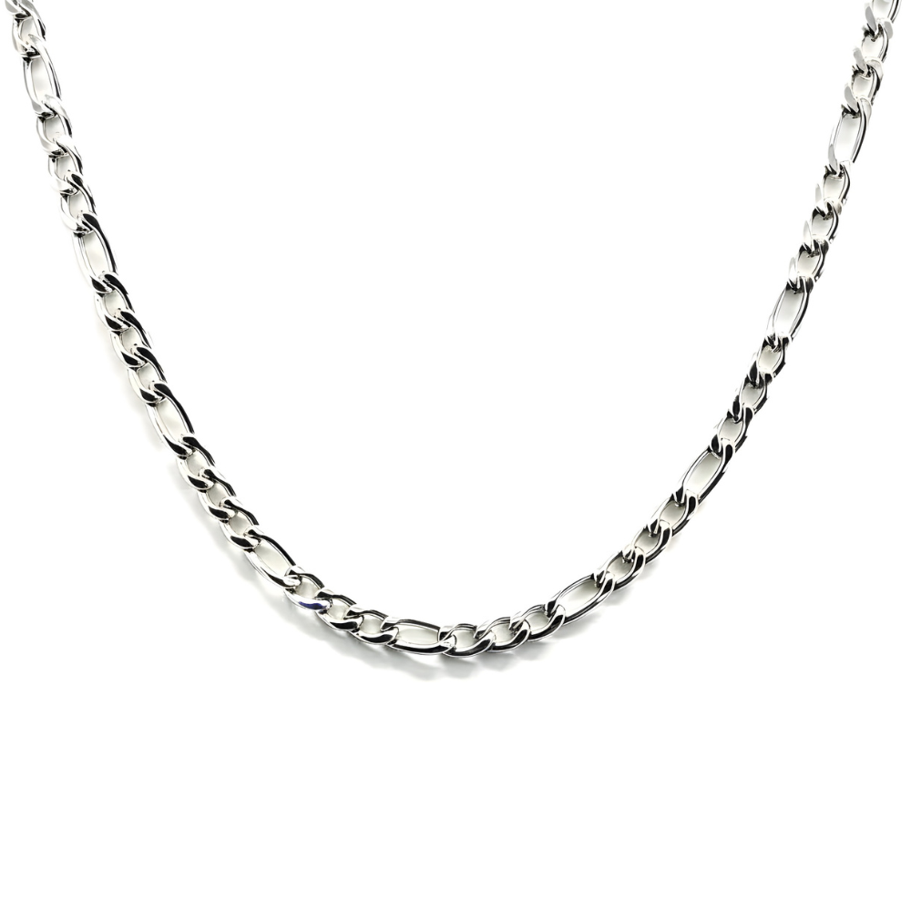 Figaro Link Chain in 14K White Gold – 5mm, Unisex, Durable Strong Clasp