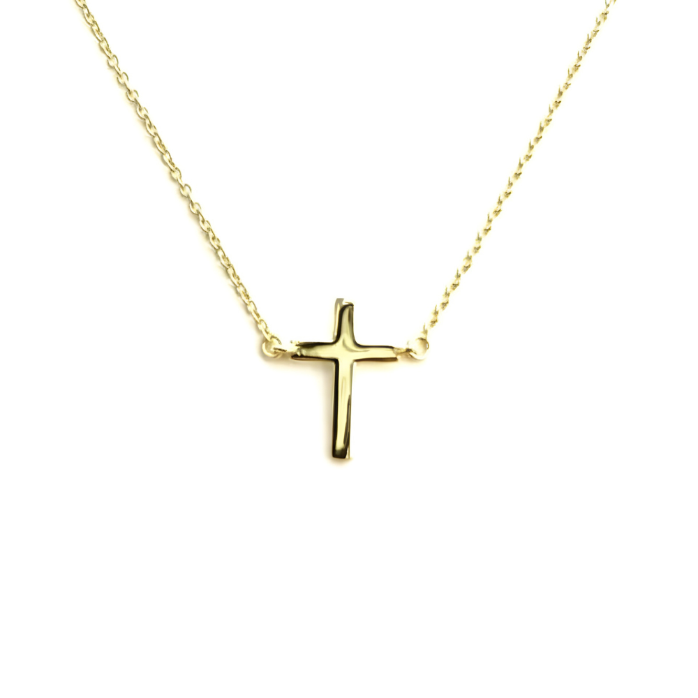 Dainty Cross Pendant Necklace in 14K Yellow Gold, Ideal Gift for Her - 18"