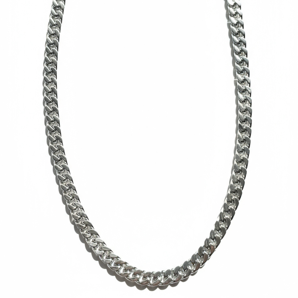 Miami Cuban Link Chain 14K White Gold Filled – 7mm, 22", Box Lock with Safety Latches
