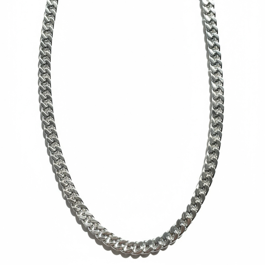 Miami Cuban Link Chain 14K White Gold Filled – 7mm, 22", Box Lock with Safety Latches