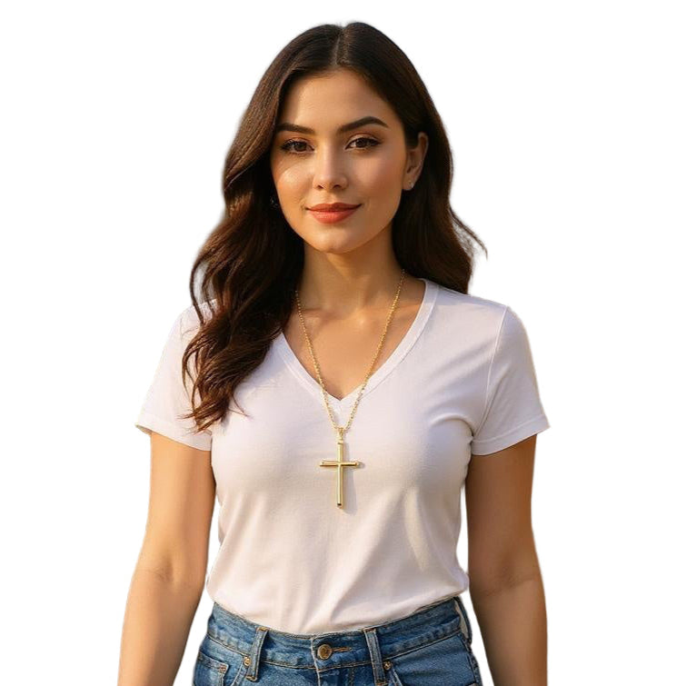 Incredible Chic Collections 24K Rope Chain Cross Pendant Necklace, 2mm 18",20",22",24" Unisex – Real Gold Finish, 0.5 Micron Gold Plated