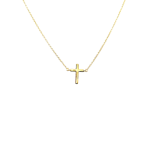 Dainty Cross Pendant Necklace in 14K Yellow Gold, Ideal Gift for Her - 18"