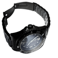 Load image into Gallery viewer, Black wristwatch with a metallic band on a white background
