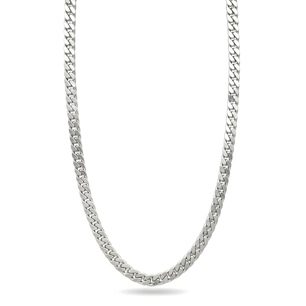 Miami Cuban Link Chain 14K White Gold Filled – 7mm, 22", Box Lock with Safety Latches