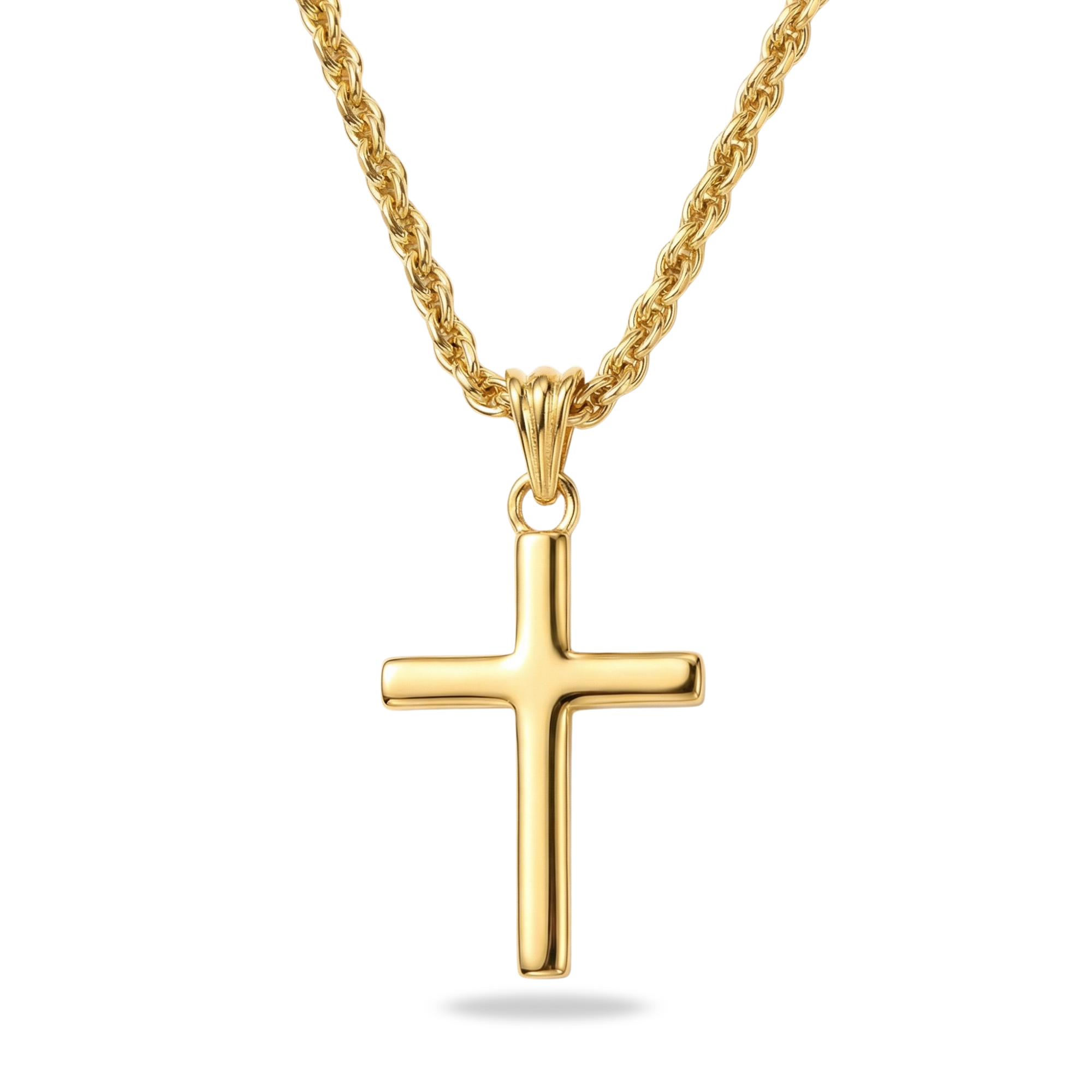 14K Solid Gold Small Cross Pendant with Wheat Chain