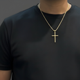 Load image into Gallery viewer, 14K Solid Gold Rope Cross Pendant & 1.3mm Rope Chain, 20" – Ball Bail Design, Lobster Clasp Closure
