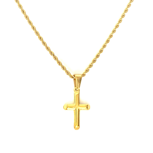 Incredible Chic 24K Gold-Plate 2mm Diamond-Cut Miami Cuban Rope Chain Necklace with Small Cross Pendant – 18" & 20