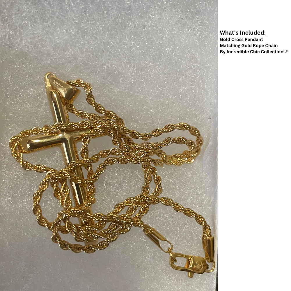 What's Included:
Gold Cross Pendant
Matching Gold Rope Chain
By Incredible Chic Collections®