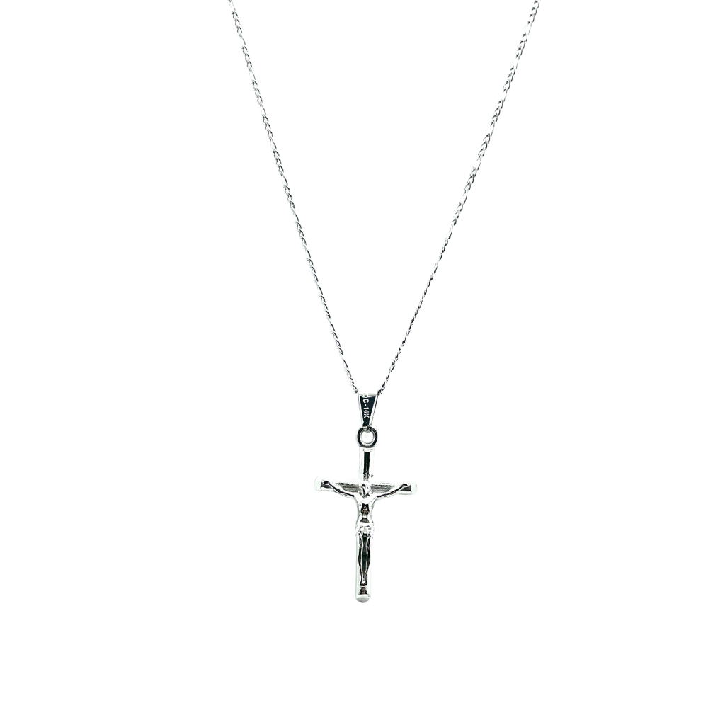 Mens crucifix necklace white gold on sale