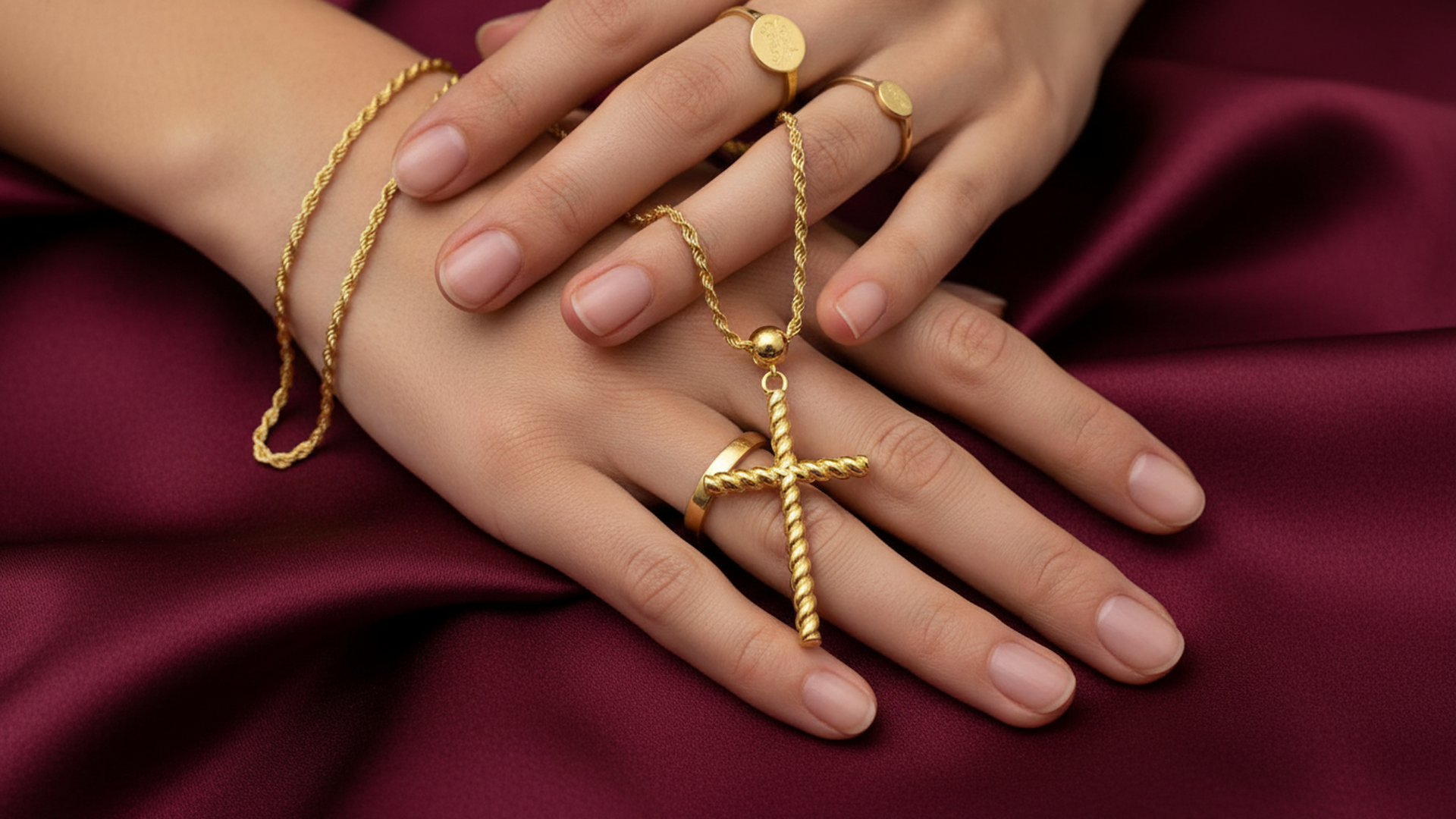 14K Solid Gold Twisted Rope Cross with 1.3mm Rope Chain - 20"