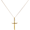 Load image into Gallery viewer, 24k gold overlay Figaro chain cross pendant necklace for men and women, featuring a solid plated clasp.
