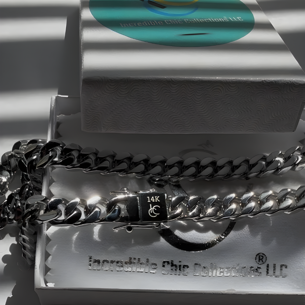 Miami Cuban Link Chain 14K White Gold Filled – 7mm, 22", Box Lock with Safety Latches