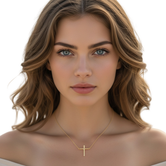 Dainty Cross Pendant Necklace in 14K Yellow Gold, Ideal Gift for Her - 18"