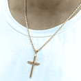 Load image into Gallery viewer, Unisex 24k gold rope chain cross pendant worn on a white shirt, showcasing luxury and elegance.
