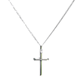 Load image into Gallery viewer, 14k gold-plated cross pendant necklace with Figaro chain, handcrafted and tarnish-resistant, 22 inches long.
