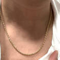 Load image into Gallery viewer, Luxury 24K gold plated rope chain necklace worn, showcasing diamond-cut finish and secure lobster clasp, unisex style.
