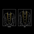 Load image into Gallery viewer, Illustration showing 24k yellow gold chain lengths on male and female models, highlighting different necklace lengths for each.
