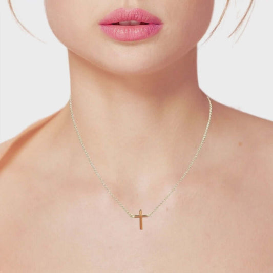 Incredible Chic 14K Solid Gold over Silver Cross Pendant Necklace, Ideal Gift for Her - 18"