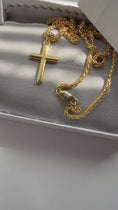 Load and play video in Gallery viewer, 14K solid gold cross pendant with 20-inch wheat chain, showcasing timeless elegance and premium quality.

